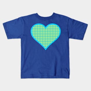 Yellow and Blue Gingham Heart Kids T-Shirt